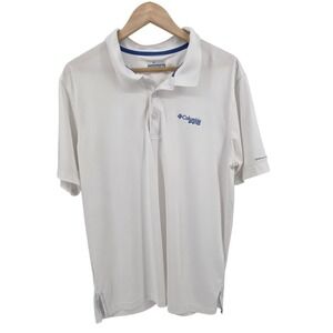 Columbia‎ Sports PFG M Mens White Embroidered Logo Short Sleeve Polo Fishing